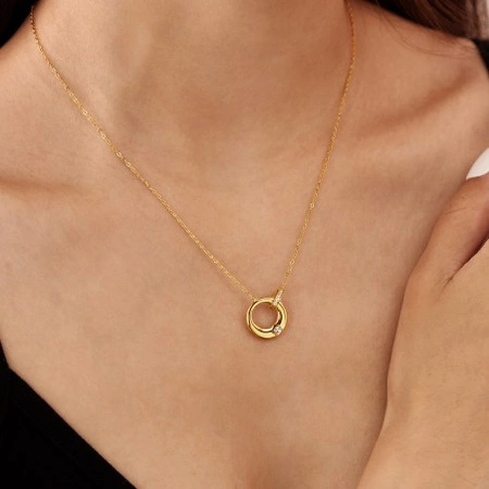 ECARLA naszyjnik ze stali szlachetnej pozłacanej KÓŁKA cyrkonie NST2192