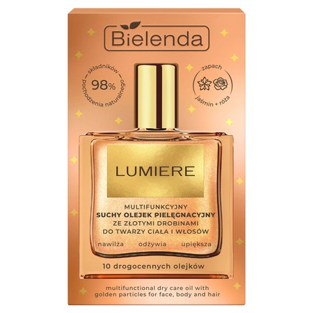 BIELENDA Lumiere suchy olejek ze złotymi drobinami do twarzy, ciała i włosów 50ml
