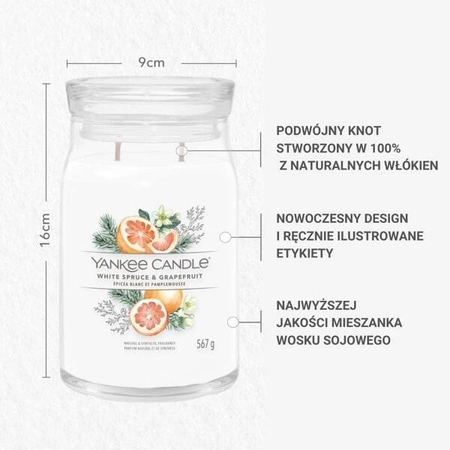 YANKEE CANDLE Signature Duża świeca w słoiku WHITE SPRUCE & GRAPEFRUIT 567g