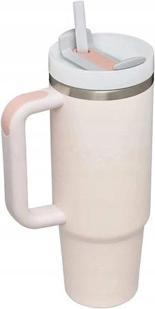 ECARLA kubek termiczny z uchwytem i rurką 1000ml Pudrowy CUP02