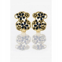 ECARLA kolczyki ze stali szlachetnej platerowanej 14k złotem MIŚ z czarną cyrkonią KST3535