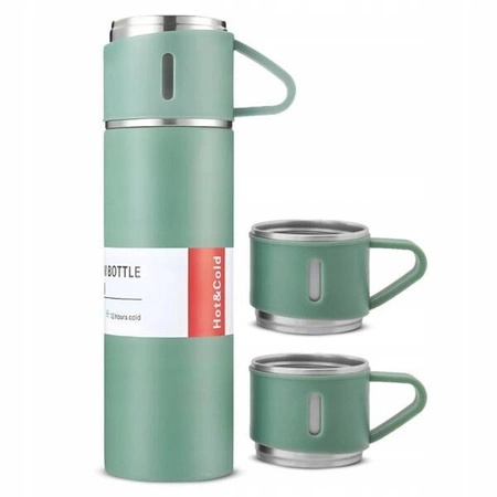 ECARLA termos 500ml z 3 kubkami zapakowany na preznt Zielony BD24ZIE