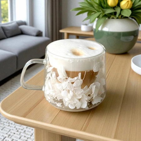 ECARLA szklanka termiczna z podwójnym dnem z hortensją w środku 180ml SZK186