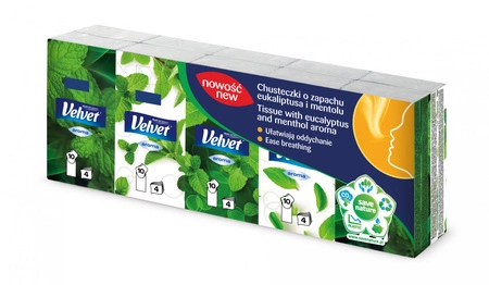 VELVET Aroma chusteczki higieniczne 4-warstwowe Eukaliptus i Mentol 10x10szt