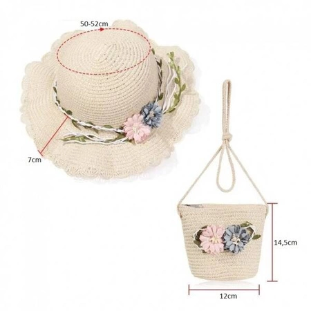 ECARLA kapelusik i torebka słomkowa, dziecięca Boho kwiaty CZ38