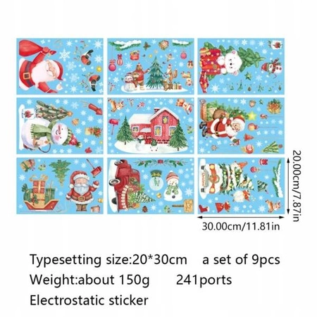 ECARLA naklejki na szybę świąteczne kolorowe 9 arkuszy 20x30cm NKD12