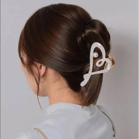 ECARLA spinka do włosów metalowa Serce masa perłowa Biała SP342B