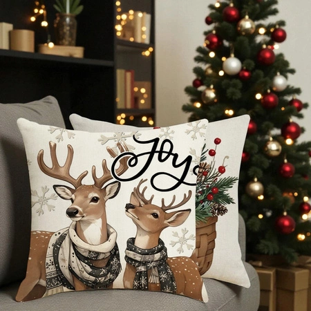 ECARLA Zima Świąteczna poszewka na poduszkę Boho 45x45 JELONKI POD250