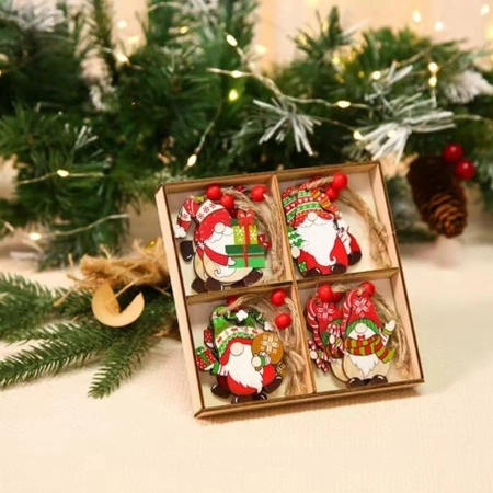 ECARLA Boże Narodzenie zawieszki choinkowe drewniane 12szt KRASNALE BSN77