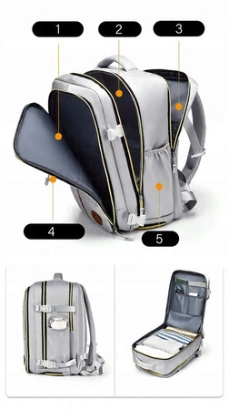 ECARLA plecak podróżny, kabinowy, wodoodporny z USB Szary PL180