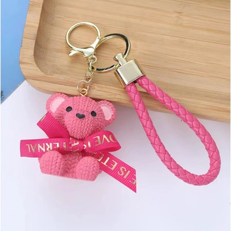 ECARLA brelok do kluczy Miś z kokardką Fuksja BRL351F