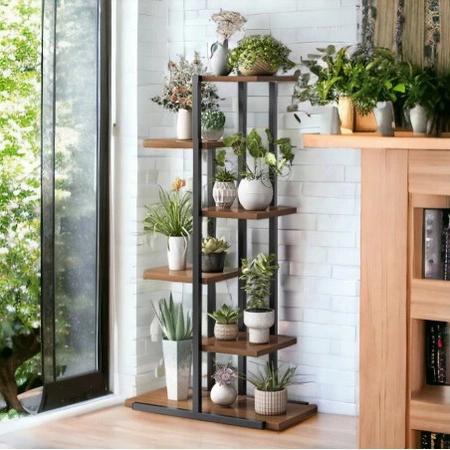 ECARLA Kwietnik stojak na kwiaty 113x60x20 Czarno Brązowy SZ16CZ