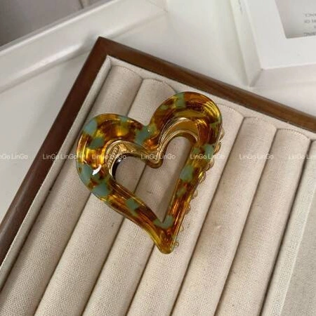 ECARLA spinka do włosów metalowa Serce masa perłowa Panterka Zielona SP341ZIE