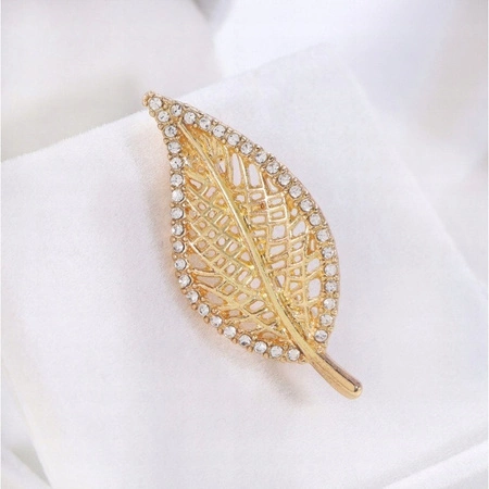 ECARLA broszka LISTEK z cyroniami BZ212