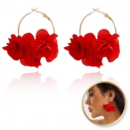 ECARLA kolczyki koła tiulowe kwiaty 6,5x5cm Czerwień K1677CZE