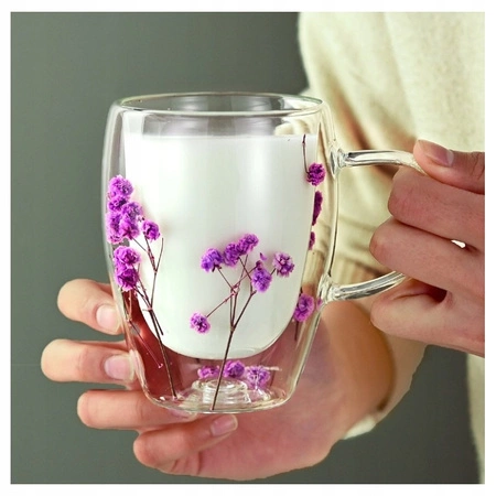 ECARLA szklanka termiczna z podwójnym dnem i kwiatami w środku 300ml SZK93 200ml
