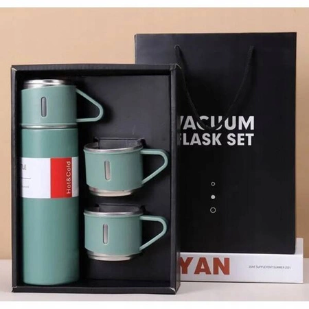 ECARLA termos 500ml z 3 kubkami zapakowany na preznt Zielony BD24ZIE