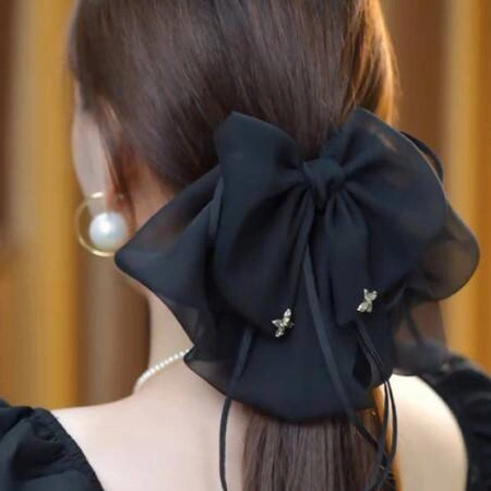 ECARLA klamra do włosów tiulowa Kokarda Czarna SP325CZ