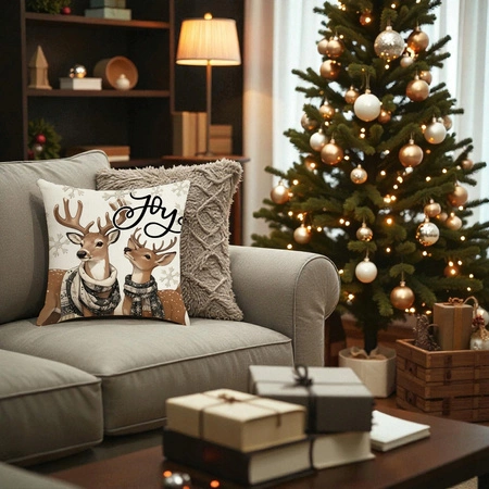 ECARLA Zima Świąteczna poszewka na poduszkę Boho 45x45 JELONKI POD250