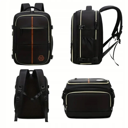 ECARLA plecak podróżny, kabinowy, wodoodporny z USB Czarny PL179