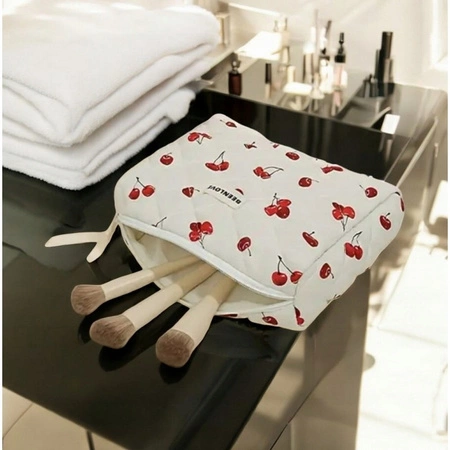 ECARLA kosmetyczka jednokomorowa pikowana 19x24x7cm Wisienki KS124