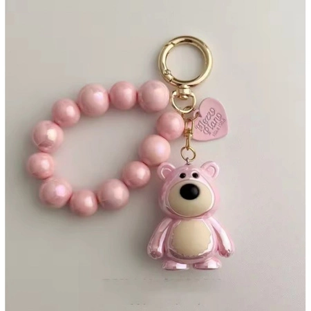 ECARLA brelok do kluczy Miś z koralikami Różowy BRL366R
