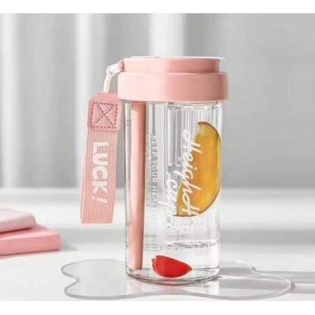 ECARLA bidon na wodę z koszyczkiem i słomką 600ml Luck! Różowy BD32R