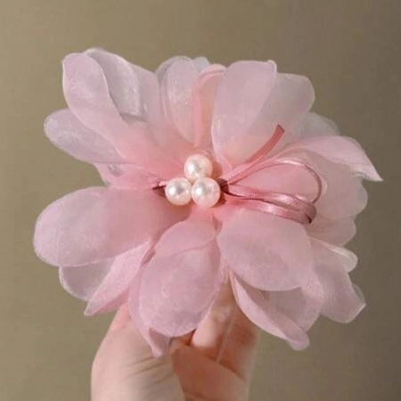 ECARLA klamra do włosów tiulowa z perełkami Kwiat Różowa SP323R