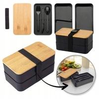 ECARLA śniadaniówka bambusowa Lunch Box 18,5x10,5x9,3cm ze sztućcami PJM43