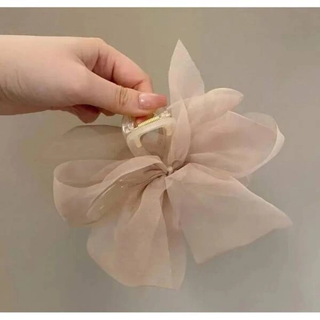 ECARLA klamra do włosów kokarda tiulowa Kremowa SP303K