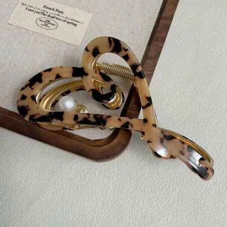 ECARLA spinka do włosów metalowa Serce masa perłowa Panterka SP342PAN