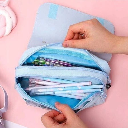 ECARLA piórnik-torebka wielofunkcyjny dwukomorowy z Kotkiem Niebieski PR14N