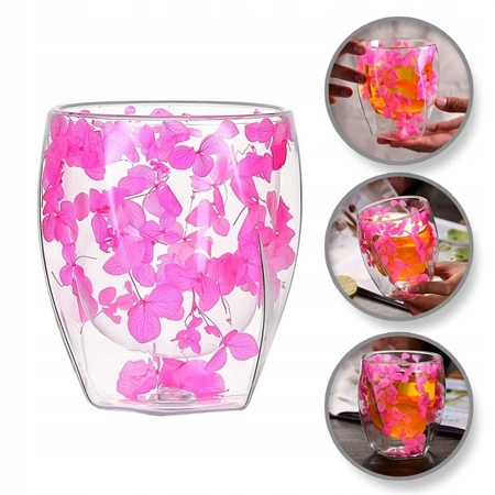ECARLA szklanka termiczna z podwójnym dnem i hortensją 300ml Róż SZK90