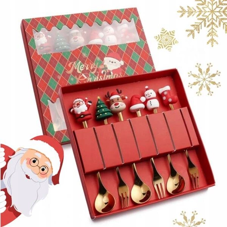 ECARLA zestaw łyżeczek i widelczyków ze świątecznymi figurkami 6szt w pudełku LYZ5