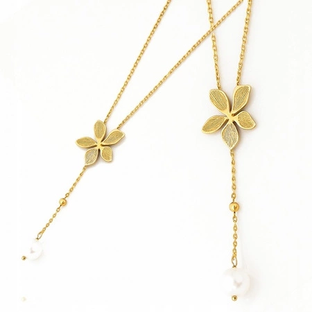 ECARLA naszyjnik ze stali szlachetnej pozłacanej KWIAT, PERŁA NST2206