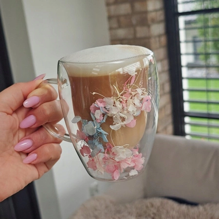 ECARLA szklanka termiczna z podwójnym dnem z hortensją w środku SZK179