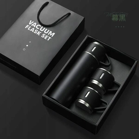 ECARLA termos 500ml z 3 kubkami zapakowany na preznt Czarny BD24CZ