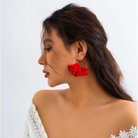 ECARLA kolczyki koła tiulowe kwiaty 6,5x5cm Czerwień K1677CZE