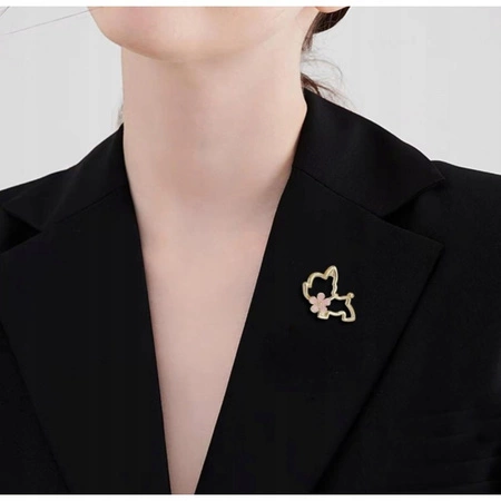 ECARLA broszka PIESEK z kwiatkiem BZ210