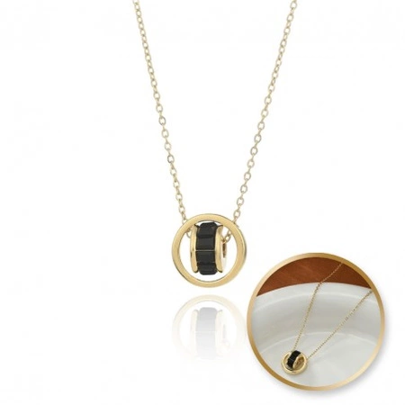 ECARLA naszyjnik ze stali szlachetnej pozłacanej KÓŁKA czarny kamień NST2173