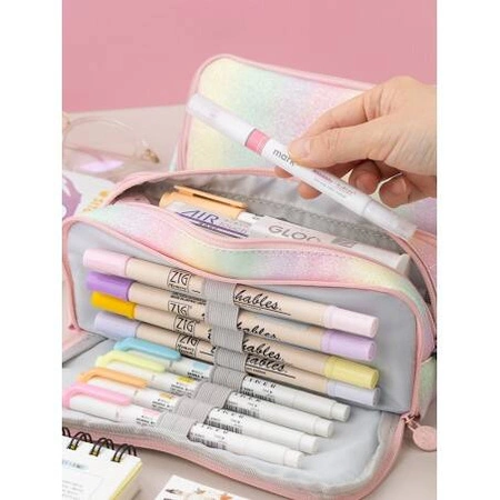 ECARLA piórnik wielofunkcyjny trzykomorowy Tęczowy PR02