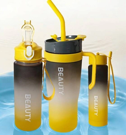 ECARLA butelka na wodę zestaw 3szt Ombre Szary z Żółtym BD13WZ3