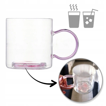 ECARLA szklanka z brokatowtym kwiatkiem w środku 250ml SZK143