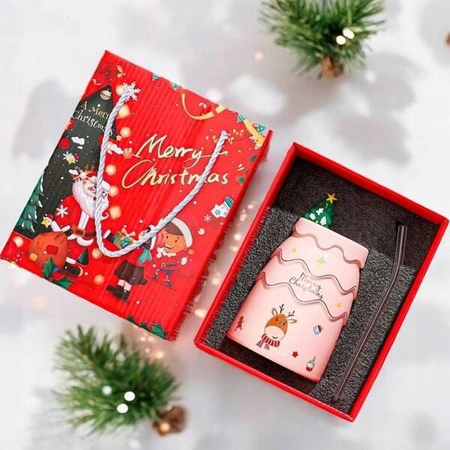 ECARLA kubek z silikonową pokrywką i słomką Różóowy KB06R 