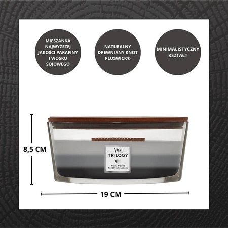 WOODWICK Hearthwick Trilogy świeca w słoiku elipsa WARM WOODS 453g