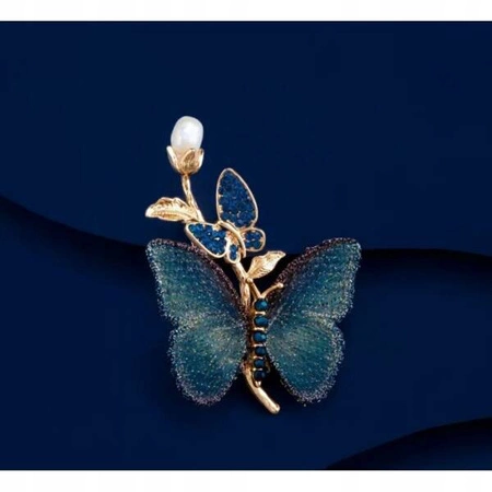 ECARLA broszka kryształowa Zielone Motylki z Perłą BZ177