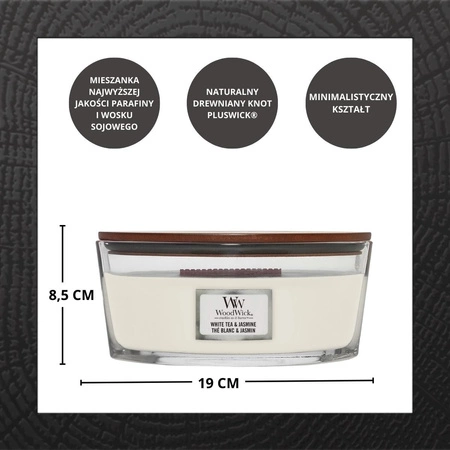 WOODWICK Core Hearthwick świeca w słoiku elipsa WHITE TEA & JASMINE 453g