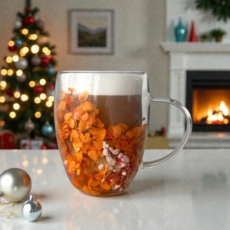 ECARLA szklanka termiczna gipsówka hortensje Pomarańczowy 300ml SZK196