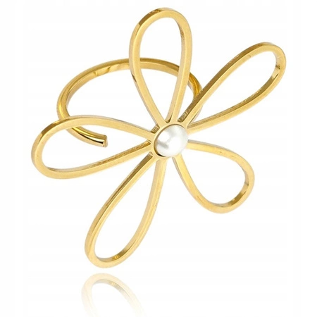 ECARLA pierścionek ze stali chirurgicznej platerowanej złotem regulowany PST938