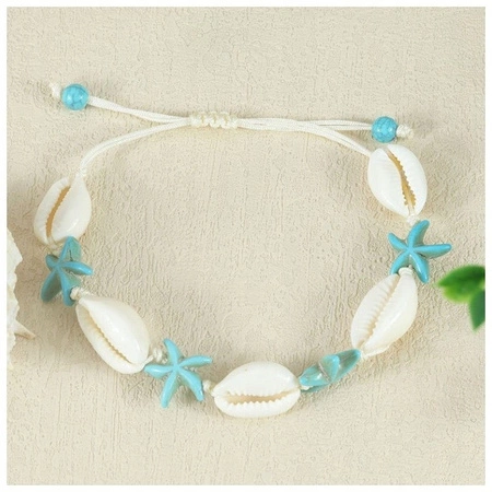 ECARLA bransoletka na stopę MUSZELKI ROZGWIAZDY na sznurku Morski B543N